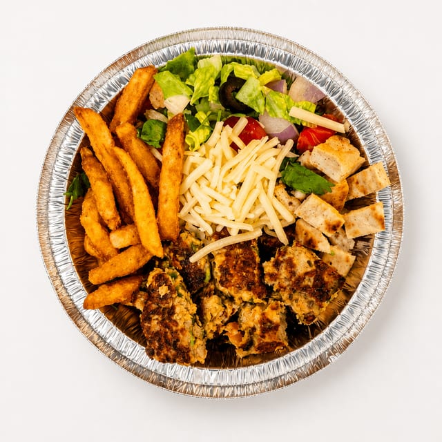 Chapli Kabab & Chips Loaded Platter.