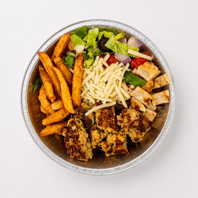 Chapli Kabab & Chips Loaded Platter.