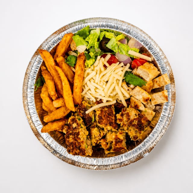 Chapli Kabab & Chips Loaded Platter.