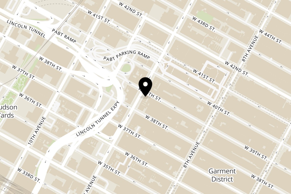 Map showing the location of Gyro King New York on 520 9th Ave in New York